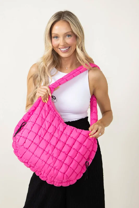 Large Quilted Puffer Bag for Women in Hot Pink | PB9801-HOTPINK