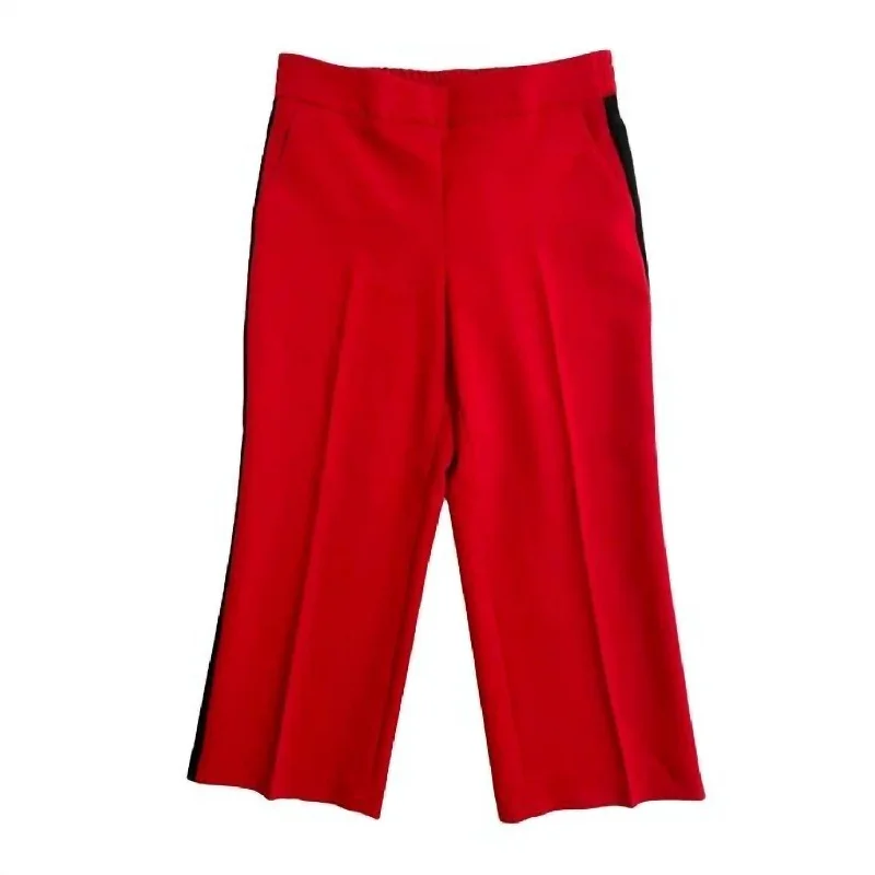 Women's Side Stripe Casual Wide Leg Crop Pants In Red