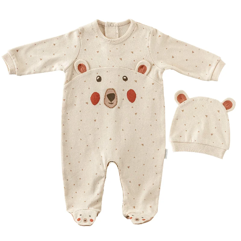 Beige Adventurous Bear Babygrow & Hat