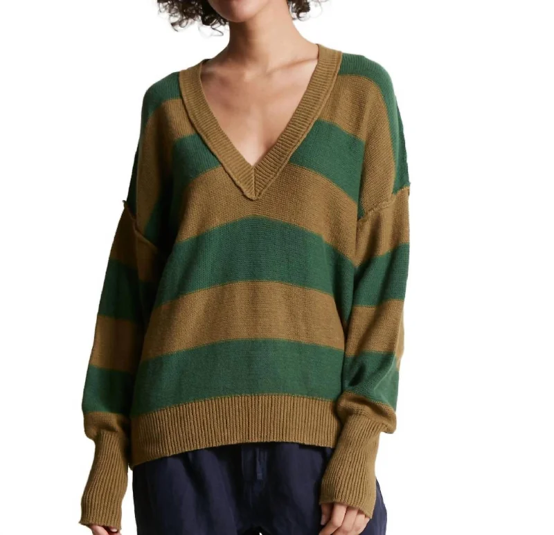 Gracie Sweater In Juniper/camo Stripe