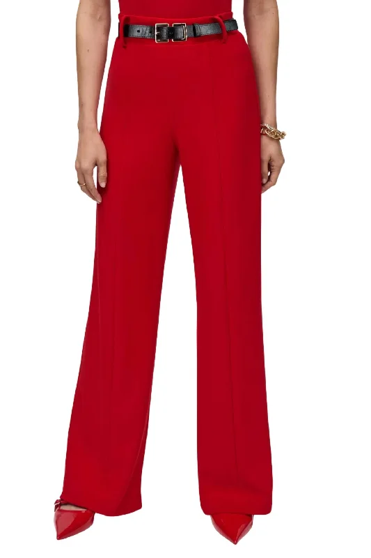 Wide Leg Belted Trousers In Red