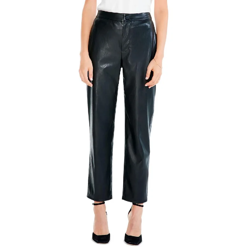 Womens Faux Leather High Rise Straight Leg Pants