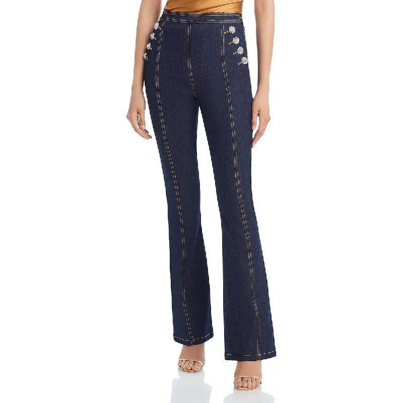 Womens Denim Jewled Flared Pants