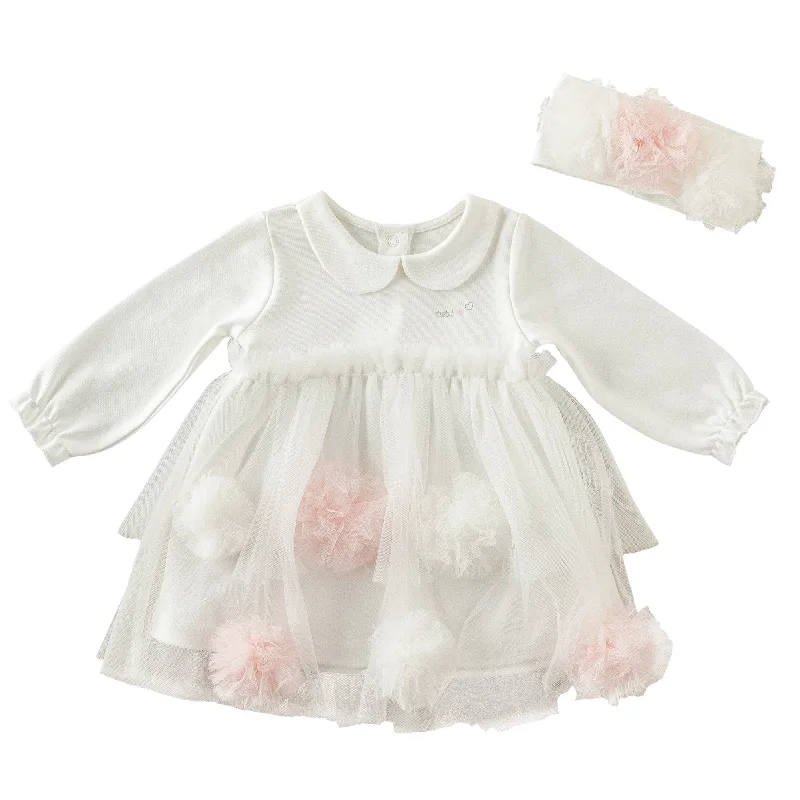 White Petit Love Pom Dress & Headband