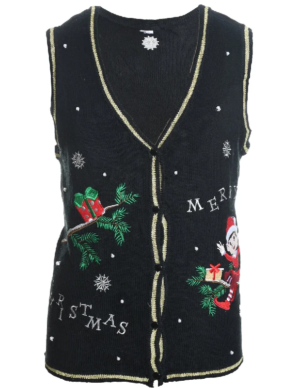 Black Christmas Sweater Vest - M