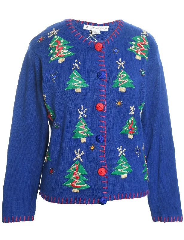 Christmas Tree Print Cardigan - M