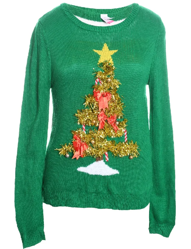 Christmas Tree Print Jumper - L