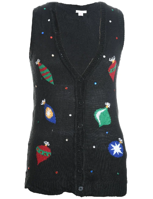 Festive Bauble Design Knit Multi-Colour Christmas Vest - M