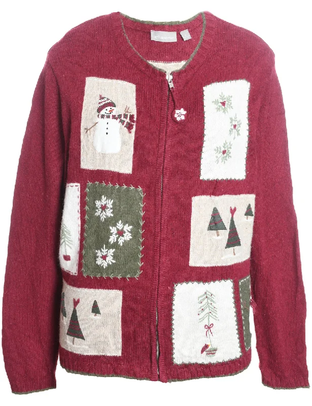 Festive Print Christmas Cardigan - L