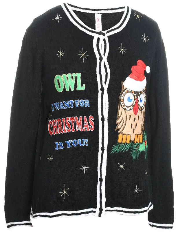 Festive Print Christmas Cardigan - M