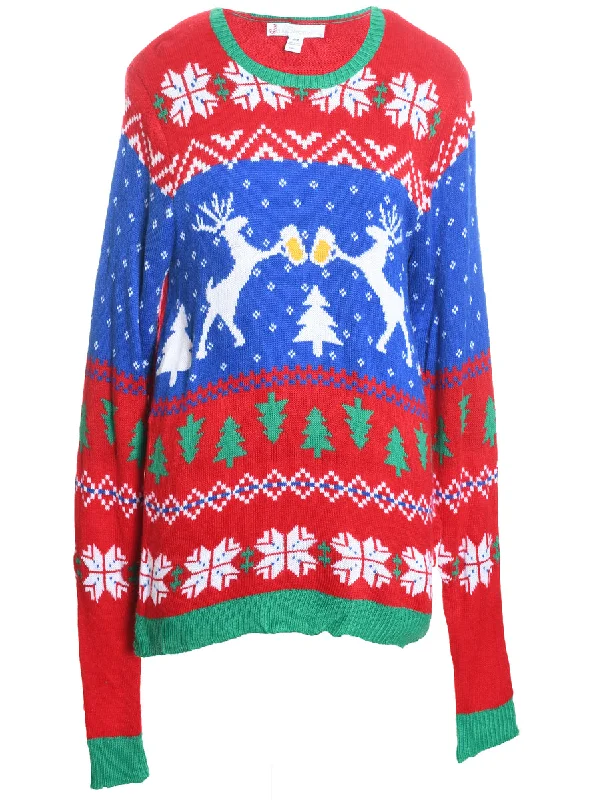 Festive Print Christmas Jumper - M