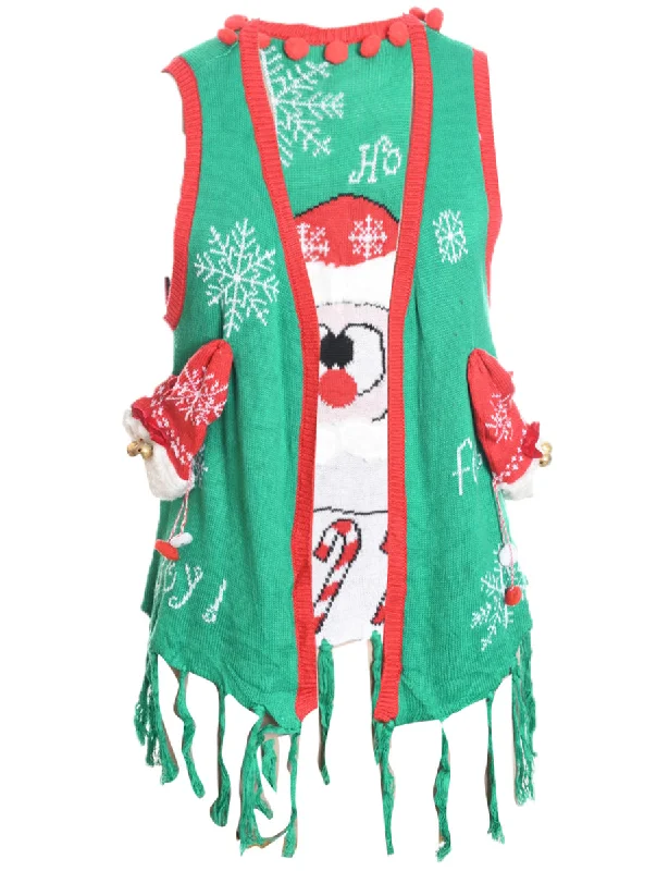 Festive Print Christmas Sweater Vest - M