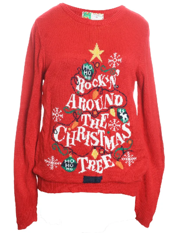 Festive Print Design Knit Christmas Jumper - L