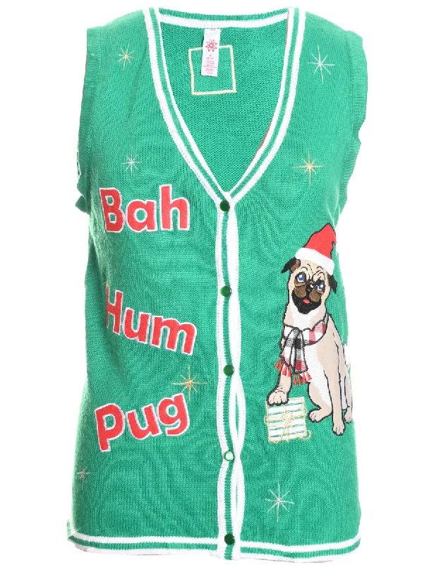 Pug Design Knit Christmas Vest - M