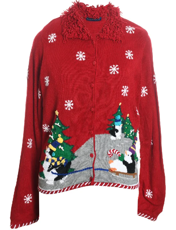 Red Christmas Cardigan - M