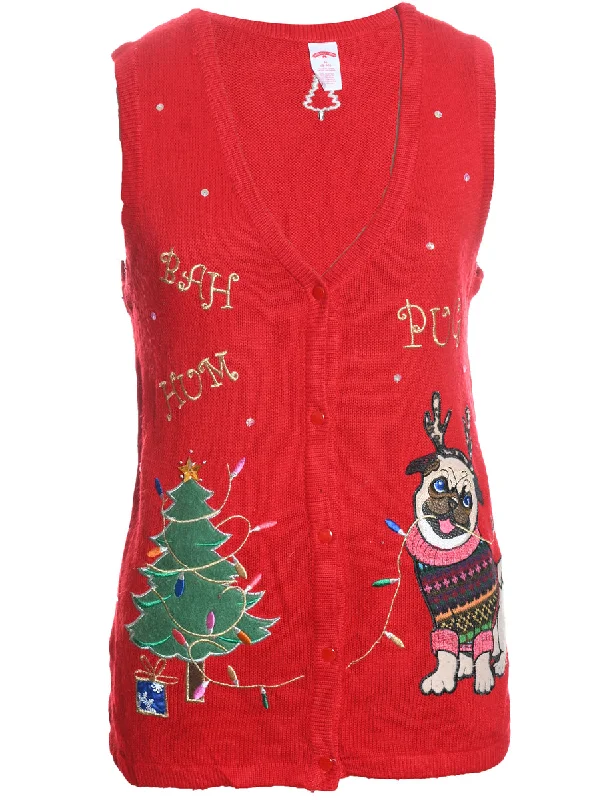 Red Christmas Sweater Vest - M