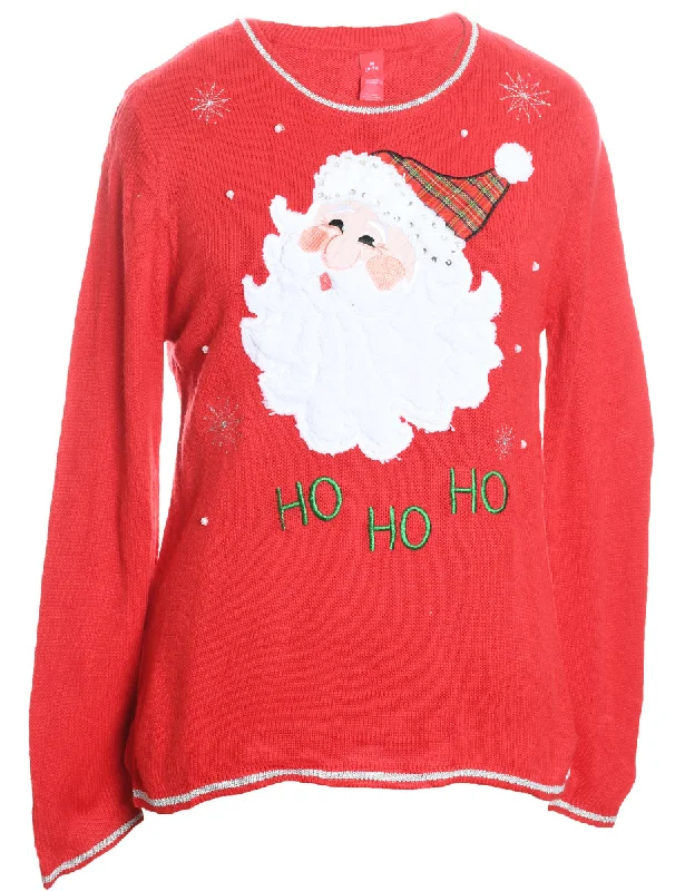 Santa Claus Design Red Knit Christmas Jumper - M