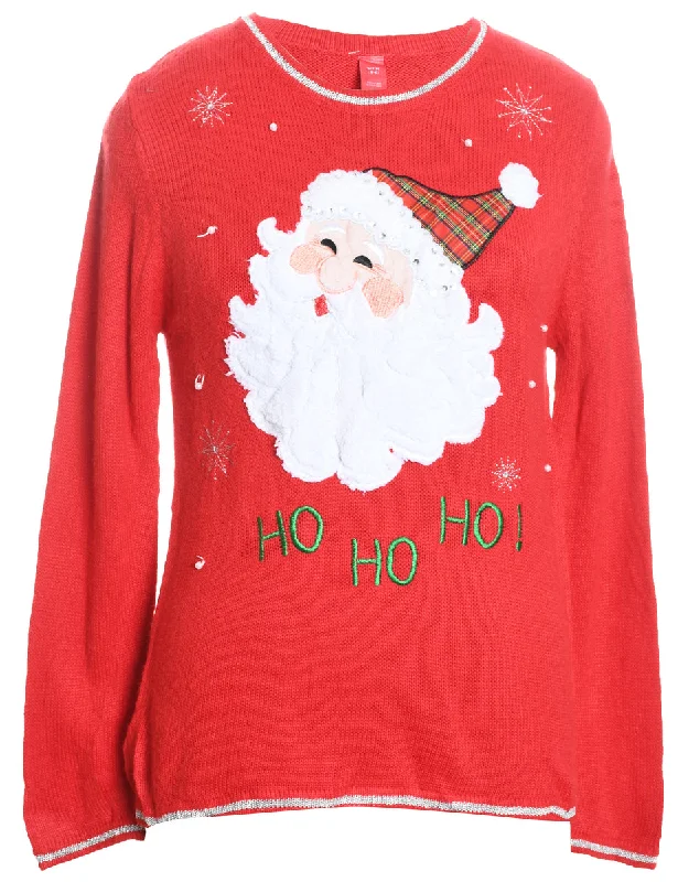 Santa Claus Design Red Knit Christmas Jumper - M