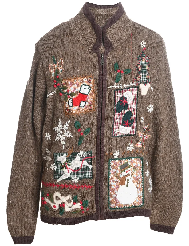 Snowman Christmas Cardigan - L