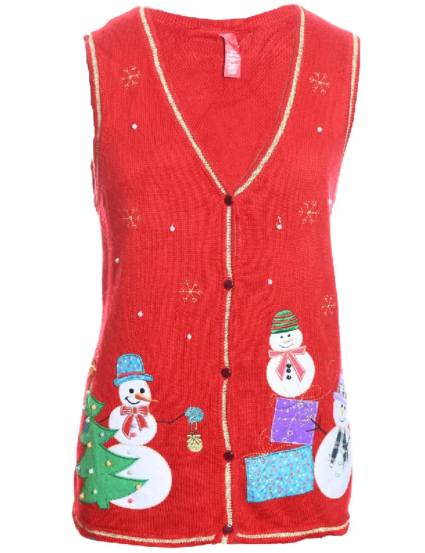 Snowman Hooded Christmas Sweater Vest - L