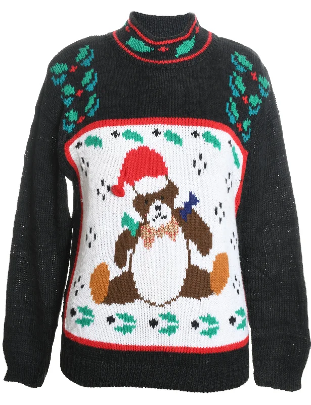 Teddy Bear Print Christmas Jumper - M