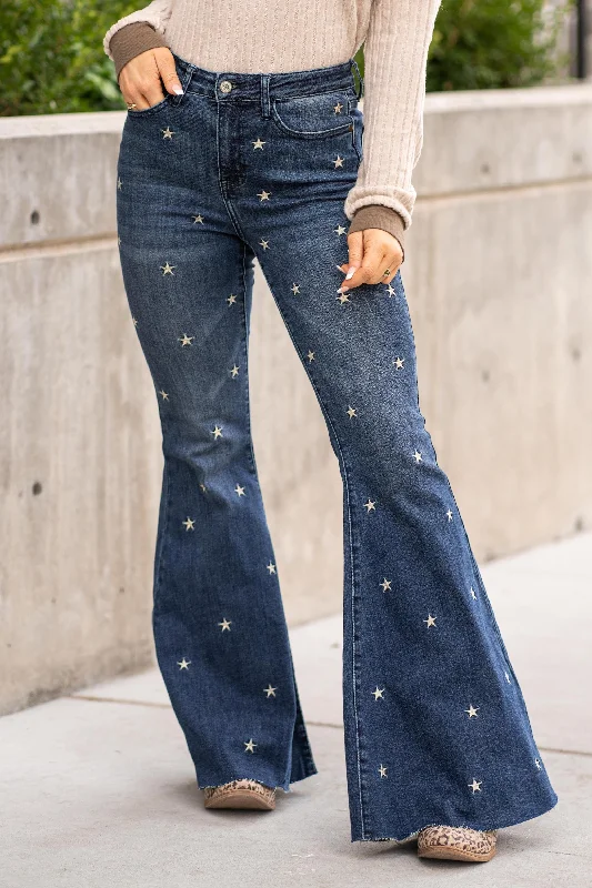 Star Embroidered High Rise Trouser Flare