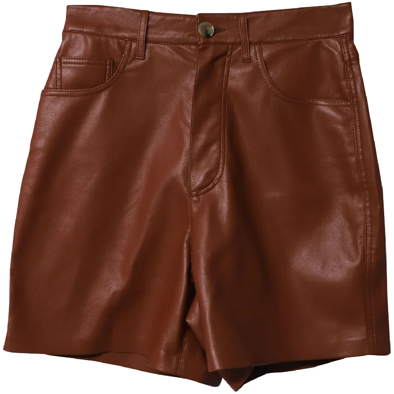 Nanushka High-Waisted Shorts in Brown leather