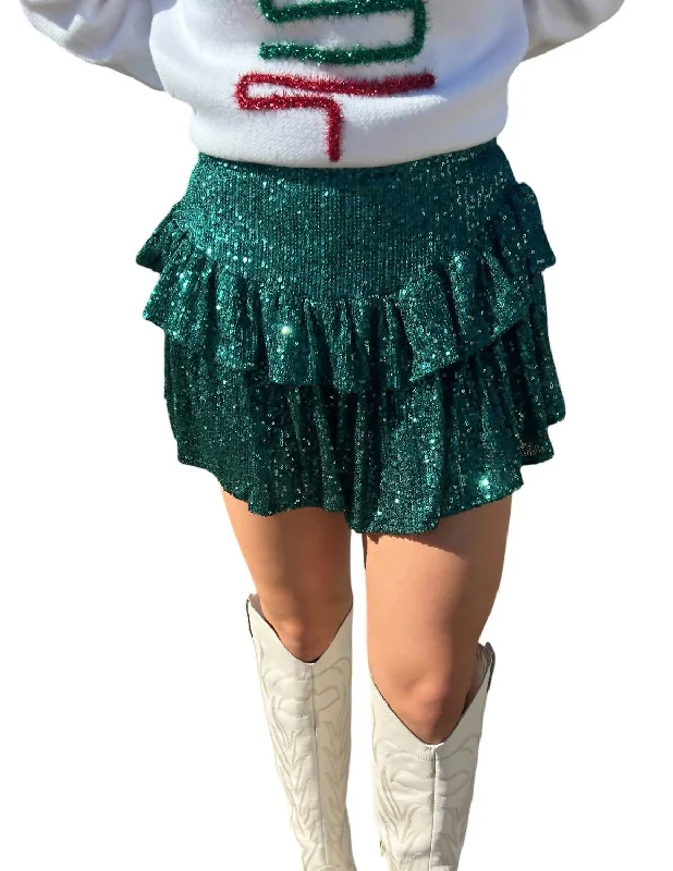 Sparkles Everywhere Sequin Skort In Hunter Green